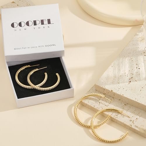 925 Sterling Silver Earrings Large Rhinestone Hoop Earrings Big Cubic Zirconia Hoop Earrings Thin Rhinestones Round Hoop Earrings for Women 20/30/40/50/60/70mm Sparkly Hoops With Crystals for Womens - color: 40mm-Gold