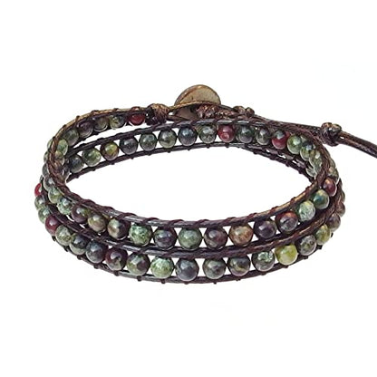 Genuine Stone Wrap Bracelets for Women Natural Crystal Beaded Wrap Bracelet 2/3/5 Adjustable Bohemian Bracelets Jewelry Gifts for Women Mom - color: dragon blood(2 wraps)