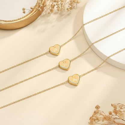 18k Gold Plated Heart Pendant Letter Necklaces for Girls Stainless Steel Initial Necklace for Women Birthday Gifts for Girls Women - color: Brushed Gold, style: Letter E