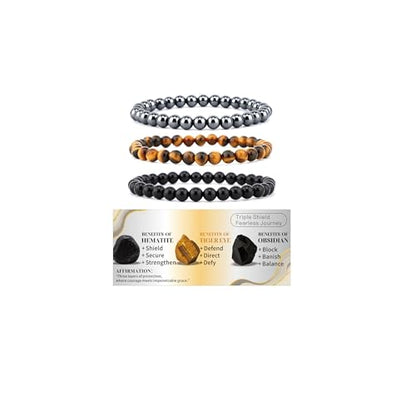 4mm 6mm 8mm Healing Crystal Bracelets for Women Men Natural Stone Beaded Stretch Bracelet Handmade Gemstone Reiki Spiritual Jewelry Gifts - color: Tiger Eye+Black Obsidian+Hematite-Protection, size: 6mm