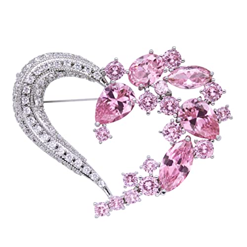 Brooch Pins for Women Girls Fashion Flower Crystal Rhinestone Pearl Jewelry - color: Pink Heart 2