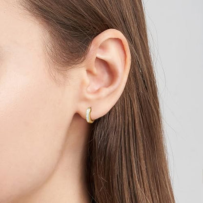 14K Gold Earrings for Women Gold Hoop Earrings for Women | Dainty Gold Earrings for Women Stylish 14K Gold Hoop Earrings for Women Square Cubic Zirconia Huggie Hoop Earrings 15/20/25mm - size: 15mm