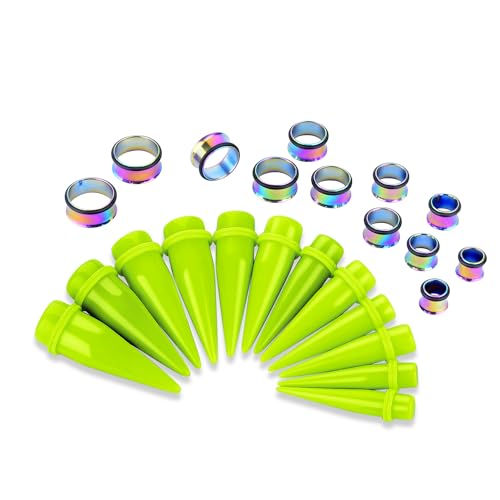 24PC Ear Gauge Stretching Kit Acrylic Tapers and Surgical Steel Tunnels Plugs 00G-20MM Gauge Stretching Kit - color: NG-RB