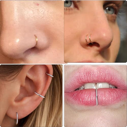 Nose Rings 20G 18G 16G 316L Surgical Steel Hinged Clicker Segment Nose Hoop Helix Cartilage Daith Tragus Sleeper Earrings Body Lip Piercing Jewelry for Women Men 6mm 7mm 8mm 10mm 12mm - style: 05:Gold-20G*6/8/10mm(6pcs)