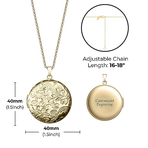 Locket Necklace for Women Girls, 18” Jewelry Chain, Picture Photo Inside, Cadenas para mujer, Personalized Custom Name Gold Locket, Customized Couples Locket, Silver, Rose Gold, Gold - color: Gold, style: Locket Only