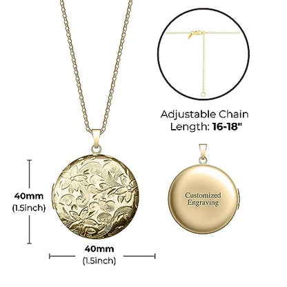 Locket Necklace for Women Girls, 18” Jewelry Chain, Picture Photo Inside, Cadenas para mujer, Personalized Custom Name Gold Locket, Customized Couples Locket, Silver, Rose Gold, Gold - color: Gold, style: Locket Only
