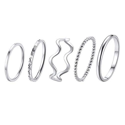 PROSTEEL Stainless Steel Rings Set, Women's Plain Band Knuckle Stacking Midi Rings Comfort Fit, Silver/Gold/Rose Gold/Black Tone, Multi Size #4-#12 - color: A: 5 pcs-silver