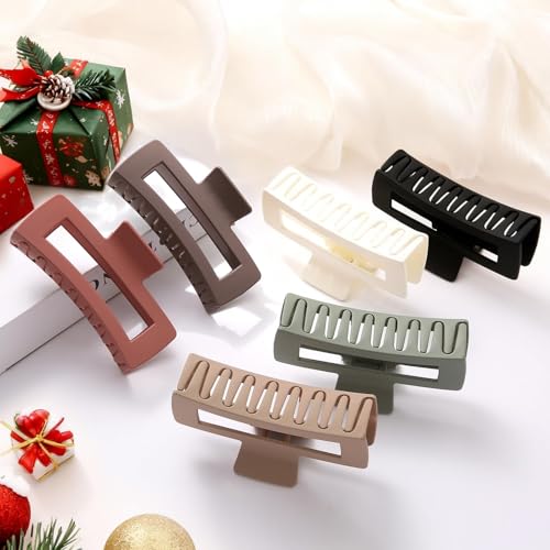 6 PCS 5 Inch Extra Large Claw Clips, Big Hair Clips for Thick Long Curly Hair, Durable Matte Strong Hold Hair Claw Clips, Non-slip Square Hair Clips for Women, Red Color - color: Wine Red