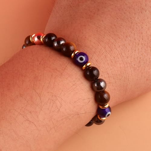 KSQS Healing Stone Bead Bracelet for Women, Natural Gemstones Balance Protection Bracelet, Spiritual Crystal Beads Bracelet Anxiety Relief with Meaning Card - color: Evil Eye Protection