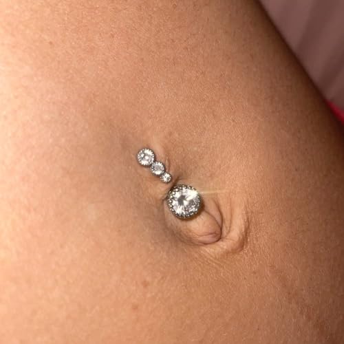 7 Pcs Gold Belly Button Ring Dangle for Women Hypoallergenic Surgical Stainless Steel Dangling Belly Rings Butterfly Heart CZ Cute Long Belly Button Piercing Dangly Navel Piercings Pack Belly Piercing Jewelry - color: silver