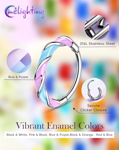 Melighting 20G Twist Nose Ring Hoop Stainless Steel 316L Piercing Jewelry | 7/8 mm Nose Piercing Jewelry, Cute Hinged Segment Clicker Lobe Helix Daith Cartilage Earring for Women - color: Steel PBL, size: 20g8mm
