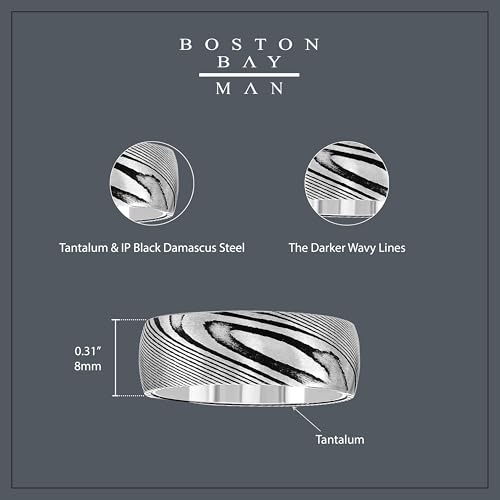 Boston Bay Diamonds Tantalum Comfort Fit Mens Wedding Band or Fashion Ring - 7mm & 8mm - Choice of Style - color: 8mm Damascus Steel & Tantalum
