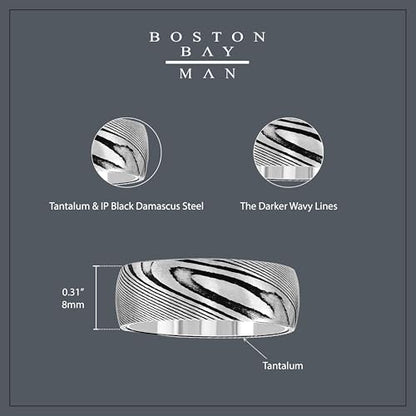 Boston Bay Diamonds Tantalum Comfort Fit Mens Wedding Band or Fashion Ring - 7mm & 8mm - Choice of Style - color: 8mm Damascus Steel & Tantalum