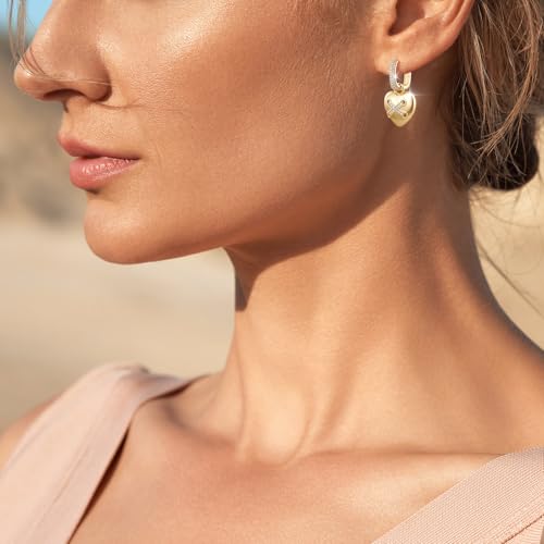 18K Crystal Heart Hoop Earrings for Women with Locket Design, White Crystal Cubic Zirconia Dangling Earrings Fine Jewelry Gifts for Her - color: Love Pendant 2