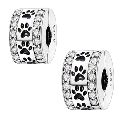 Heart Charm Clip Lock Spacer Stopper Charm Bead Bracelet 925 Sterling Silver Charms Safety Chain for Pandora Bracelets - color: Paw