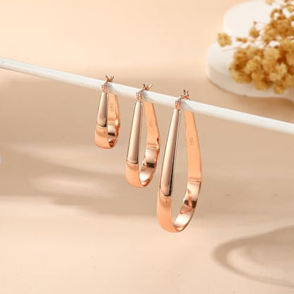 Sterling Silver Hoop Earrings for Women Large Oval Hoop Earrings Lightweight Big Gold Hoops Earrings Hypoallergenic 14K Gold Plated Hoops Earrings Non Tarnish Jewelry Gifts 20/30/40mm - color: Rose Gold-30*50mm