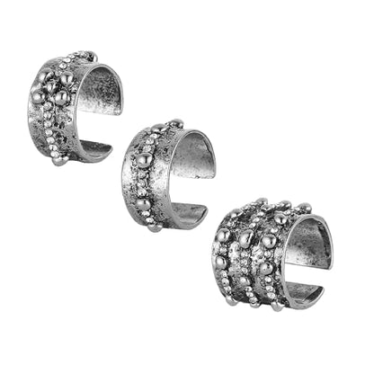 HZMAN 3 Pcs Silver Ear Cuffs for Women, Gold Plated Alloy No Piercing Cartilage Ear Clips, Hypoallergenic Lightweight Adjustable Stackable Boho Vintage Ear Jewelry for Daily Party