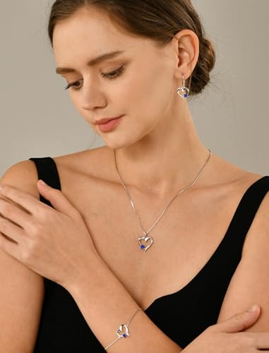 YL Heart Necklace 925 Sterling Silver Love Heart Pendant Birthstone Jewelry for Women - color: 12-tanzanite-Dec