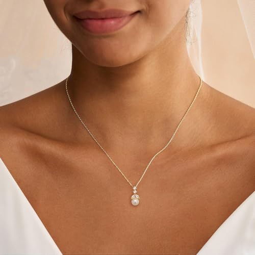 Pearl Necklaces for Women, Dainty Pearl Drop Necklace 14K Gold Plated CZ Pearls Pendant Necklace Small Gold Choker Necklaces for Women Trendy Wedding Jewelry Bridesmaids Gifts - color: Gold Plated-RX Pearl
