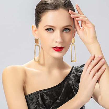 Matte Gold Silver Geometry Clip On Earrings for Women Retro Drop Clip Earrings for Women - style: gold rectangle