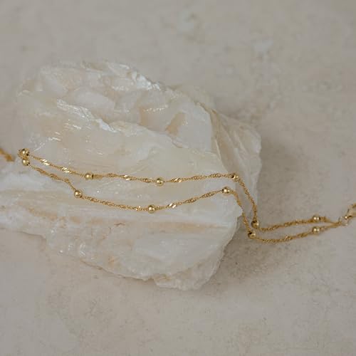 Gold Ankle Bracelets for Women,Dainty 14K Gold Plated Anklets for Women Waterproof Herringbone Beaded Satellite Anklets Set Layered Anklet Bracelets for Women Gold Jewelry Gift - color: Set 2