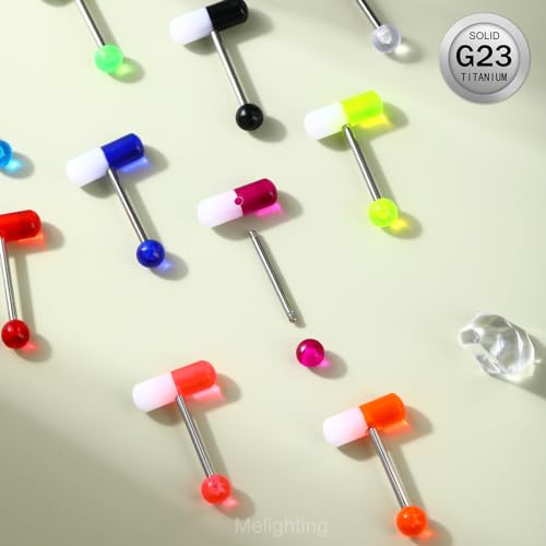 Melighting 10pcs Titanium Pill Tongue Ring 14G Titanium G23 Pill Tongue Piercing Jewelry Uv Shaped 14mm Tongue Barbell with Colorful Ball Tongue Jewelry for Women