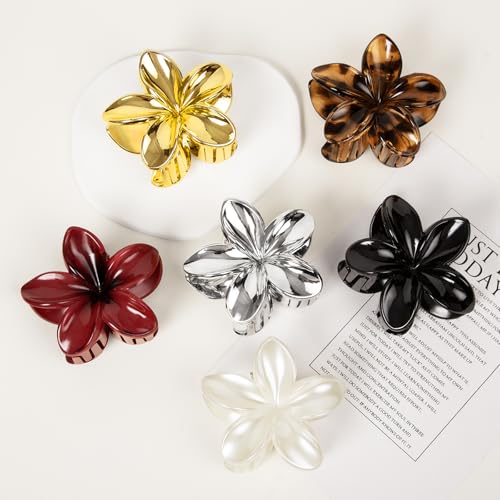 6 Pcs Flower Hair Claw Clips for Women, Hawaiian Flower Hair Clips, Cute Summer Beach Vacation Hair Accessories - color: Tortoise Shell