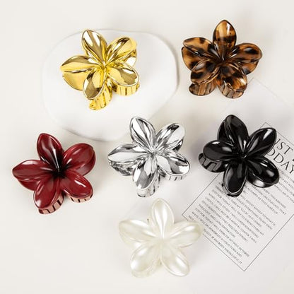 6 Pcs Flower Hair Claw Clips for Women, Hawaiian Flower Hair Clips, Cute Summer Beach Vacation Hair Accessories - color: Tortoise Shell