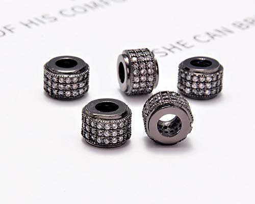 AD Beads Zircon Pave Rhinestones Big Hole Rondelle Spacer Beads 6x7mm 5Pcs Clear on Gunmetal - color: 5 Pcs Clear on Gunmetal 3 Row Rondelle (6x7mm)