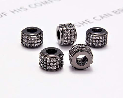AD Beads Zircon Pave Rhinestones Big Hole Rondelle Spacer Beads 6x7mm 5Pcs Clear on Gunmetal - color: 5 Pcs Clear on Gunmetal 3 Row Rondelle (6x7mm)