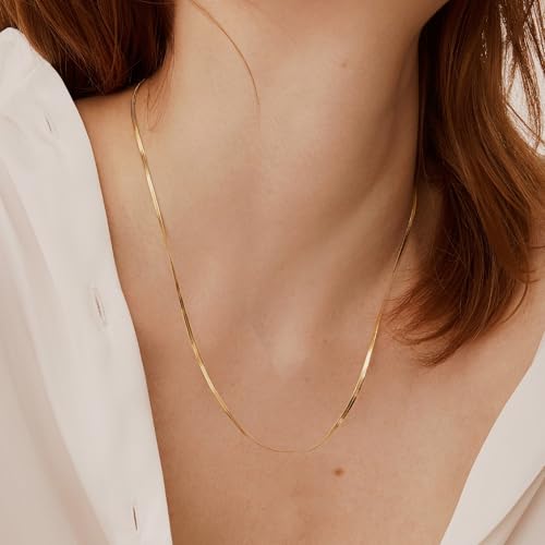 14K Gold Plated Chain Necklace for Women Trendy - 925 Sterling Silver Clasp | Waterproof Dainty Choker Necklace, 14/16/18/20 inch Thin Simple Box Figaro Chain Herringbone Necklace Jewelry for Women Men - color: Herringbone 1.5mm