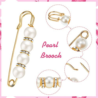 Hicarer 18 Pcs Pearl Safety Pin Brooches for Women Decorative Safety Pins for Clothing Sweater Shawl Clips Pant Waist Tightener Cardigan Collar Clips(Retro Style) - style: Retro