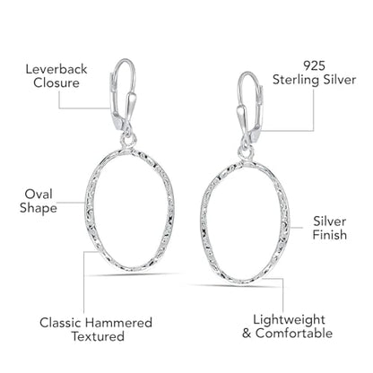 LeCalla 925 Sterling Silver Drop Earrings | Lever-Back Drop Earrings | Hypoallergenic Silver Teardrop Leverback Dangle Earring for Women Jewelry Gifts - color: Classic Hammered-37MM