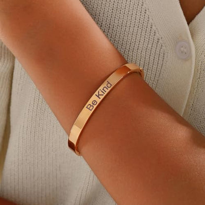 Inspirational Christian Bracelet for Women, Oval Engraved Bible Verse Love Bangle Cuff, Faith Scripture Jewelry, Religious Encouragement Gift for Mom Daughter Sister Friend - color: Be Kind-Oval Bangle Rose Gold