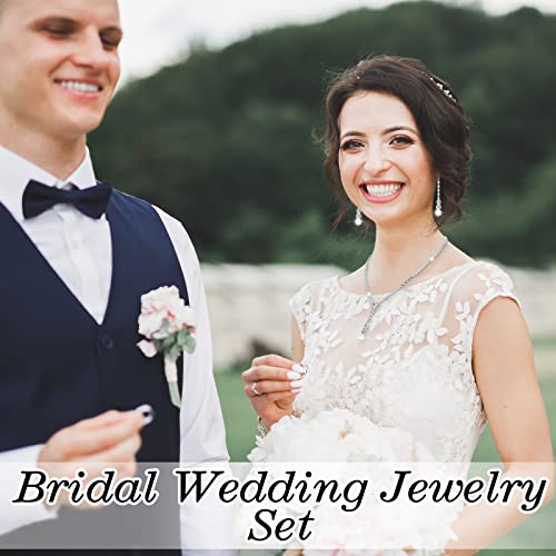 Jexine 6 Sets Silver Jewelry Set for Women Wedding Silver Crystal Rhinestone Necklace Earrings Bracelet for Bride Bridal Bridesmaid - style: Classic