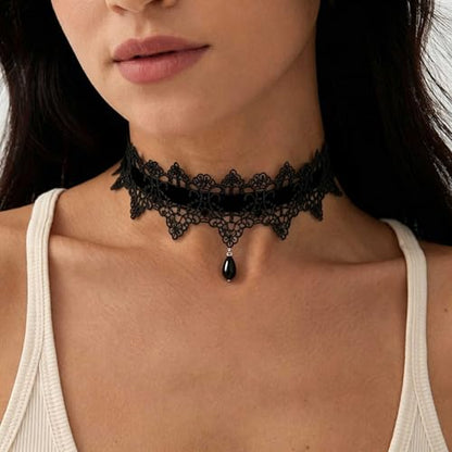 Black Necklaces for Women,Adjustable Layered Collar,Goth Jewelry - color: Lace