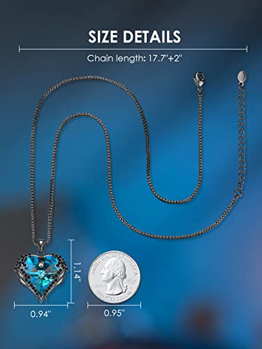 CDE Angel Wings Heart Birthstone Pendant Necklace Gift for Women | Silver/Gold Tone,Ideal Birthday & Anniversary Jewelry Gift for Wife,Girlfriend,Her - color: Black-12-Blue Zircon Birthstone
