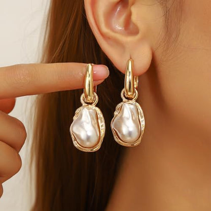 Baroque Pearl Earrings for Women Irregular Pearl Dangle Earrings Vintage Dangle Earring Bridal Wedding Jewelry - style: Style 2