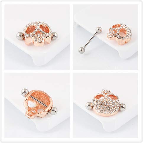 Nipple Rings for Women Stainless Steel Nipple Piercings 3D Skull Nipple Jewelry a Pair - color: gold