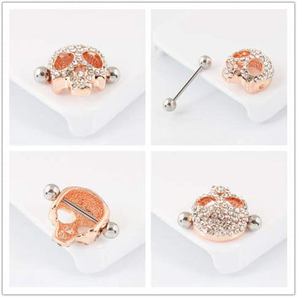 Nipple Rings for Women Stainless Steel Nipple Piercings 3D Skull Nipple Jewelry a Pair - color: gold