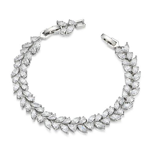 SWEETV Wedding Bridal Bracelet for Brides, Cubic Zirconia Classic Tennis Bracelet for Women Jewelry Gift - color: Silver