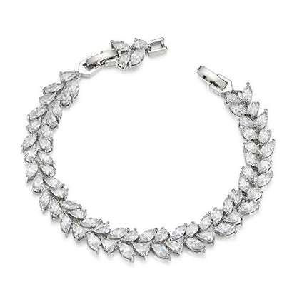 SWEETV Wedding Bridal Bracelet for Brides, Cubic Zirconia Classic Tennis Bracelet for Women Jewelry Gift - color: Silver