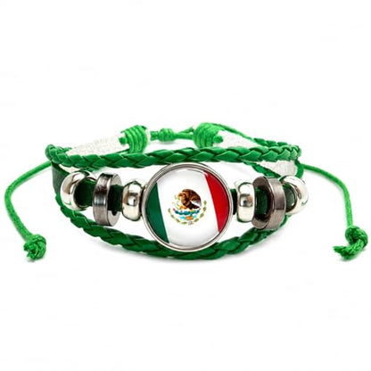 World Cup National Team Soccer Fan Bracelet – Faux Leather – Sports Fashion Jewelry - color: Mexico Green