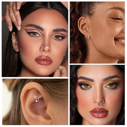 ONESING 9-40 Pcs Nose Rings - Hoops, Studs & L Shape - Hypoallergenic Stainless Steel Nose Piercings for Women & Men - color: 20G-Pink CZ -Silver