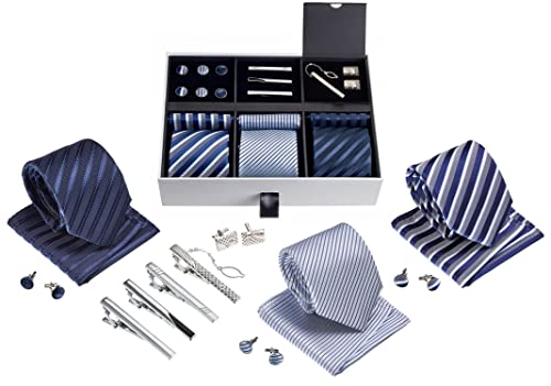 Premium Men’s Gift Tie Set Silky Necktie Pocket Squares Tie Clips Cufflinks For Men - color: Men's Style 1