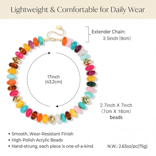 FIRAZIO Colorful Chunky Beaded Necklaces for Women | Trendy Statement Necklace Choker Necklace Boho Summer Beach Vacation Jewelry Gift - color: Colorful Beaded - 1