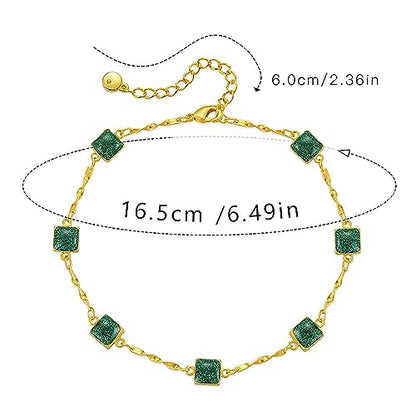 Dainty Gold Bracelets for Women, 18 Gold Plated Adjustable Evil Eye/Butterfly/Beaded/Pearl/Heart/Turquoise Handmade Bracelet for Women - style: Emerald