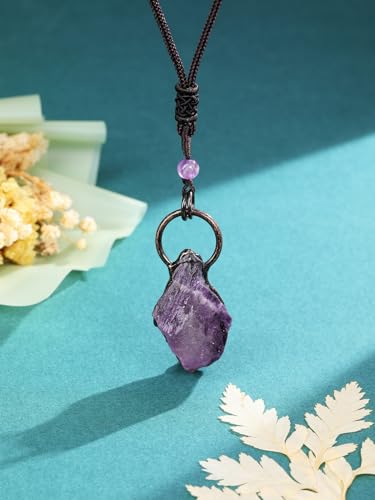Top Plaza Raw Amethyst Necklaces for Women Healing Crystal Stone Retro Irregular Amethyst Cluster Pendant Necklaces Natural Gemstone Purple Necklace Spiritual Jewelry Gifts - color: Amethyst