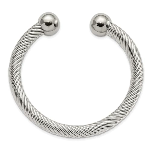 Chisel Polished Cuff Bangle in Stainless Steel, 7.3mm