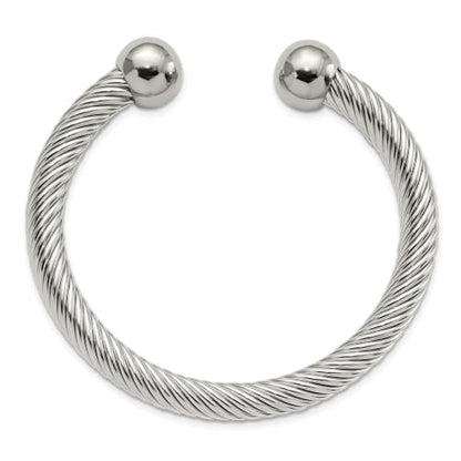Chisel Polished Cuff Bangle in Stainless Steel, 7.3mm